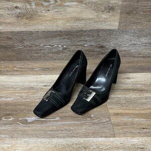 Anne Klein Black Suede Pumps with Buckle Accent Women's Size 6.5M